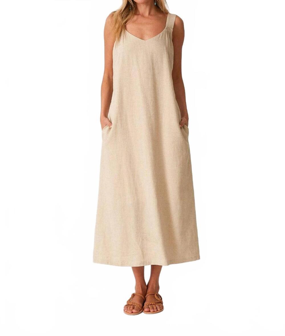 NEW LOVESTITCH linen midi dress in wheat